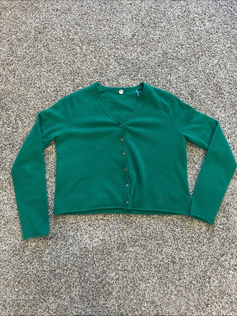 Margaret O'Leary Emerald Green V‑Neck Button Cardigan